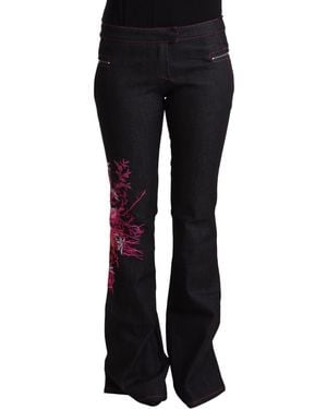 Exte Black Cotton Stretch Mid Waist Flared Denim Jeans