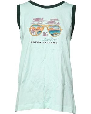 Dolce & Gabbana Light Green Graphic Print Sleeveless Tank T - Blue