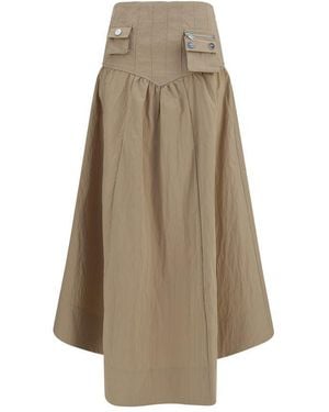 Ganni Beige Cotton Midi Skirt - Natural