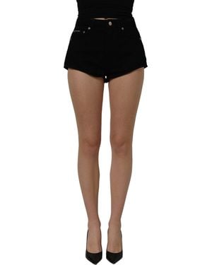 Dolce & Gabbana Cotton Mid Rise Denim Hot Pants Shorts Elastane - Black