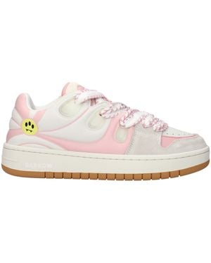 Barrow White Leather Low Top Sneakers - Pink