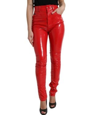 Dolce & Gabbana Shiny High Waist Skinny Trousers - Red