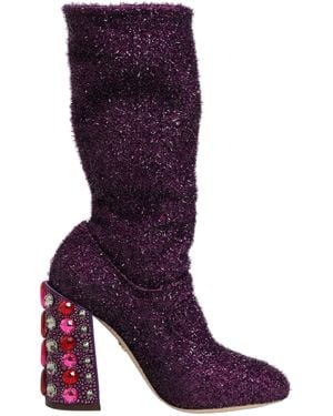 Dolce & Gabbana Purple Crystal Lurex Fantasy High Boots Shoes