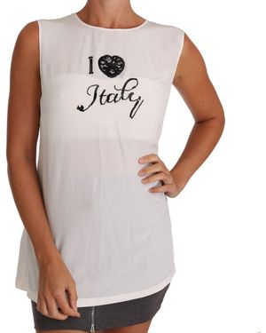 Dolce & Gabbana Silk I Love Italy Cami T-Shirt - White