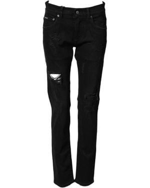 Dolce & Gabbana Tattered Cotton Skinny Denim Jeans Co+02 Clothing - Black