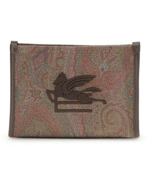 Etro Brown Calf Leather Bos Taurus Clutch Bag - Gray