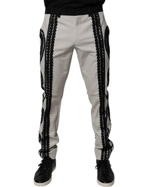 Dolce & Gabbana Lace Detail Cotton Trousers - Black