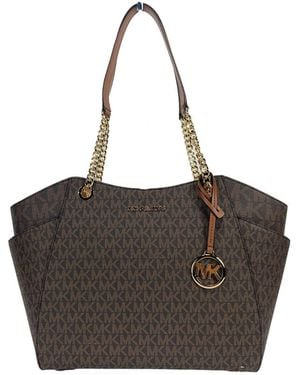 Michael Kors Jet Set Chain Brown Mk Signature Large Shoulder Tote Bag - Black