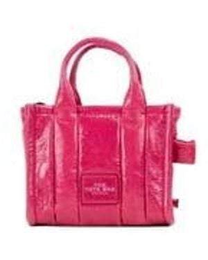 Marc Jacobs The Shiny Crinkle Micro Tote Magenta Leather Crossbody Bag Handbag - Pink