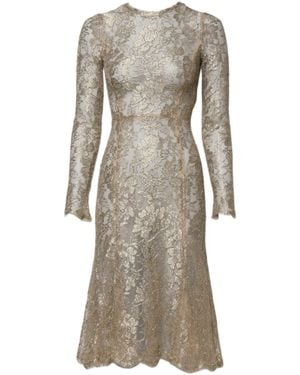 Dolce & Gabbana Floral Lace Long Sleeves Fit & Flare Dress - Natural