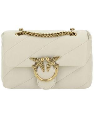 Pinko White Calf Leather Bos Taurus Shoulder Bag - Natural