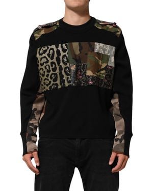 Dolce & Gabbana Black Patchwork Crew Neck Pullover Sweater