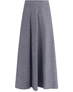 Sara Roka Blue Cotton Midi Skirt - Gray