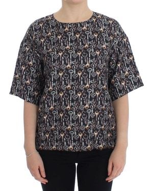 Dolce & Gabbana Key Print Silk Blouse T-Shirt - Black