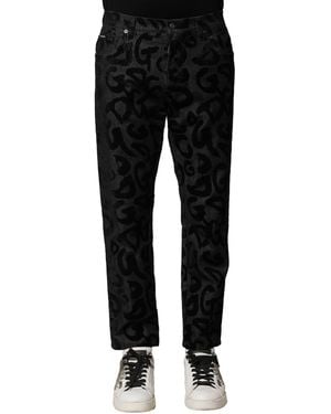 Dolce & Gabbana Grey Cotton Dg Logo Straight Men Denim Jeans - Black