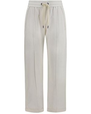 Brunello Cucinelli White Cotton Athletic Trousers - Grey