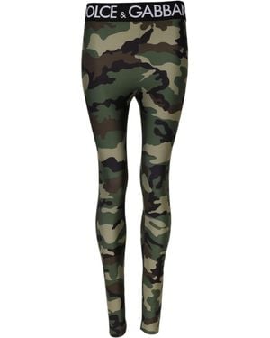 Dolce & Gabbana Multicolor Camouflage Dg Waist Leggings Pants - Green