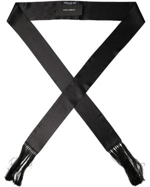 Dolce & Gabbana Men Black Satin Silk Fringed Neck Shawl Scarf
