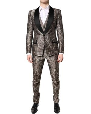 Dolce & Gabbana Multicolor Jacquard Single Breasted 3 Piece Suit - Black