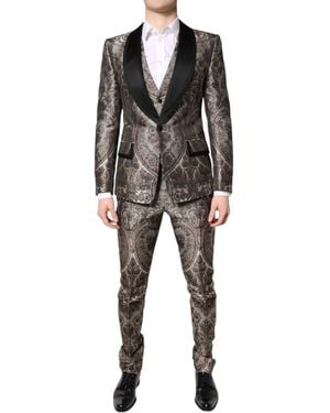 Dolce & Gabbana Jacquard Single Breasted 3 Piece Suit - Black