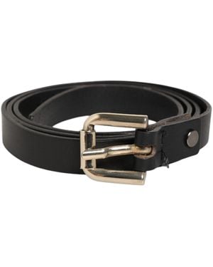 Gianfranco Ferré Black Leather Slim Gold Tone Buckle Waist Men Belt