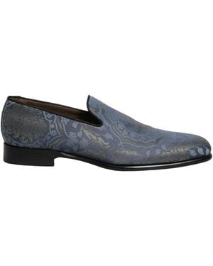 Dolce & Gabbana Blue Floral Brocade Slip On Loafers Shoes - Grey