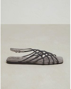 Brunello Cucinelli Gray Leather Flat Sandals
