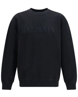 Balmain Black Cotton Sweatshirt - Blue