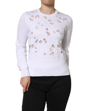 Dolce & Gabbana White Lace Cut Out Long Sleeves Pullover Jumper