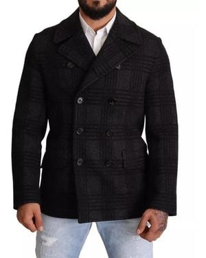 Dolce & Gabbana Trench Coat Check Wool Jacket - Black