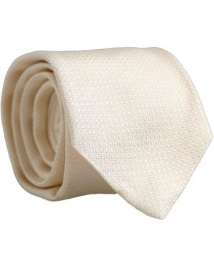 Dolce & Gabbana Men Off White Silk Textured Adjustable Tied Necktie Tie - Natural