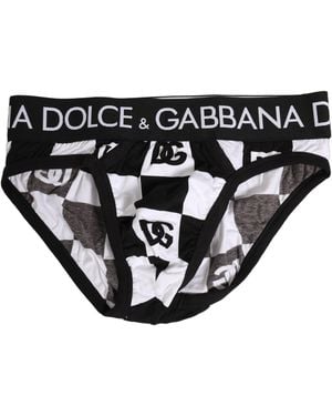 Dolce & Gabbana Logo Chequered Midi Brief Underwear Cotton Elastane Clothing - Black