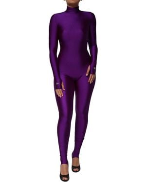 Dolce & Gabbana Purple Nylon Turtleneck Bodycon Jumpsuit Dress