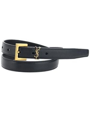 Saint Laurent Black Calf Leather Bos Taurus Thin Belt - Blue