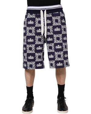 Dolce & Gabbana Cotton Blue Crown Logo Print Bermuda Shorts