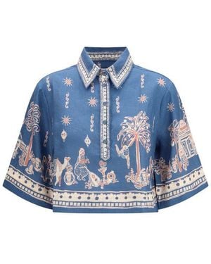 ALÉMAIS Blue Linen Pattern Shirt