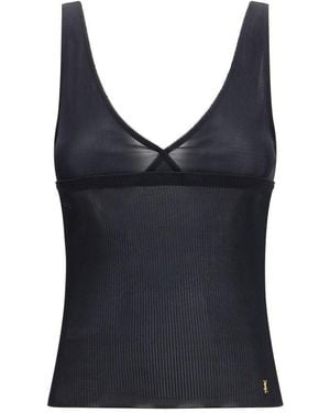 Saint Laurent Black Silk Sleeveles T - Blue