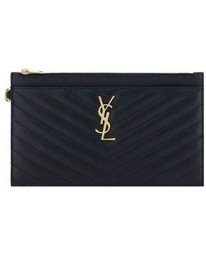 Saint Laurent Black Calf Leather Bos Taurus Wallet - Blue