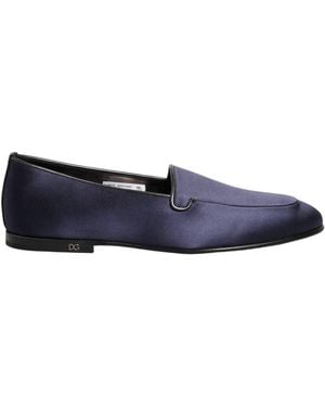 Dolce & Gabbana Blue Satin Logo Slip On Flats Loafers Shoes