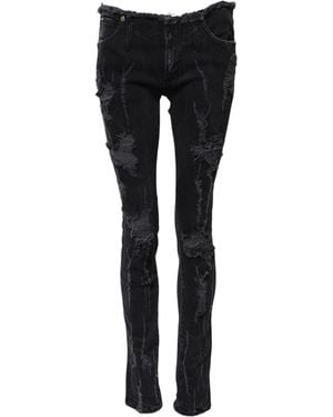 Dolce & Gabbana Black Cotton Tattered Skinny Denim Jeans