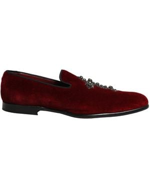 Dolce & Gabbana Maroon Suede Cross Slip On Dress Loafers Shoes - Red