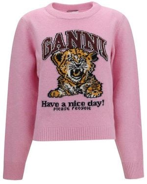 Ganni Multicolor Wool Oves Aries Sweatshirt - Pink