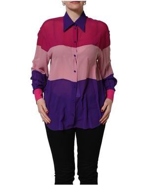 Dolce & Gabbana Multicolour Silk Patchwork Shirt Blouse Top - Purple
