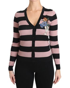 Dolce & Gabbana Dolce Gabbana Pink Floral Cashmere Cardigan Jumper - Multicolour