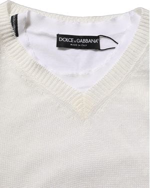 Dolce & Gabbana White Flax Crewneck Layered Pullover Jumper