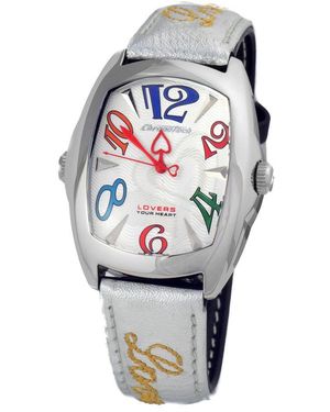 Chronotech Black Leather Watch - Metallic