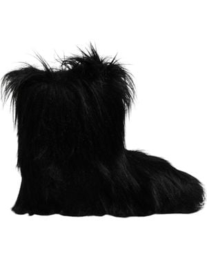 Dolce & Gabbana Black Faux Fur Mid Calf Boots Shoes