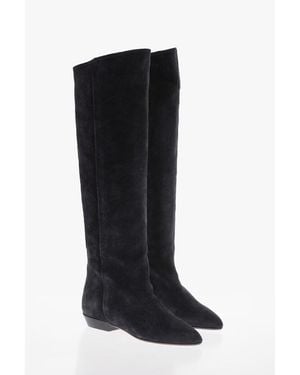 Isabel Marant Suede Knee-Lenght City Boots - Black