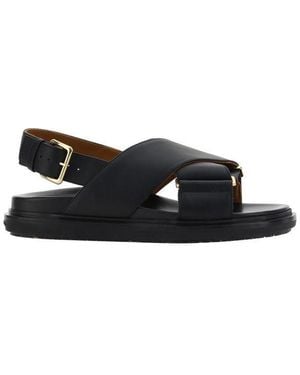 Marni Black Calf Leather Bos Taurus Flat Sandals