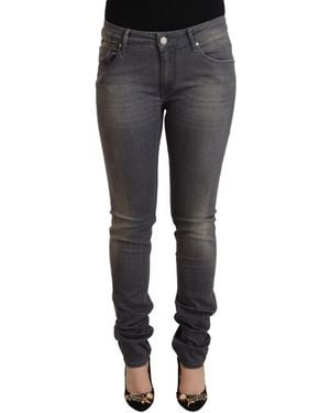 Acht Dark Gray Washed Cotton Denim Skinny Jeans - Black